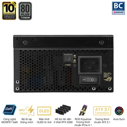 Nguồn máy tính Asus Rog Thor 3000W Titanium III Edition 20 (ATX 3.1/ PCIe 5.1/ 80Plus Titanium/ Full Modular) - ROG-THOR-3000T3-GAMING-EDITION-20